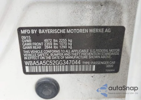 2016 BMW 528I z USA, uszkodzony, nr VIN WBA5A5C52GG347044